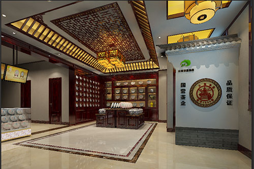 焉耆古朴典雅的中式茶叶店大堂设计效果图